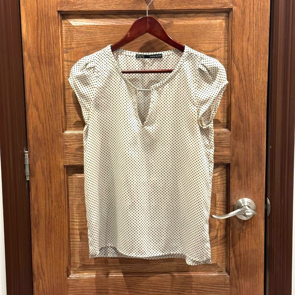 Polka Dot Blouse - Navy Blue and Off-White